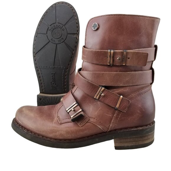 ✅Bussola PRAUGUE Brown Leather Boots Side Zip Straps Women's Size 38 / 7-7.5 US - Picture 2 of 16